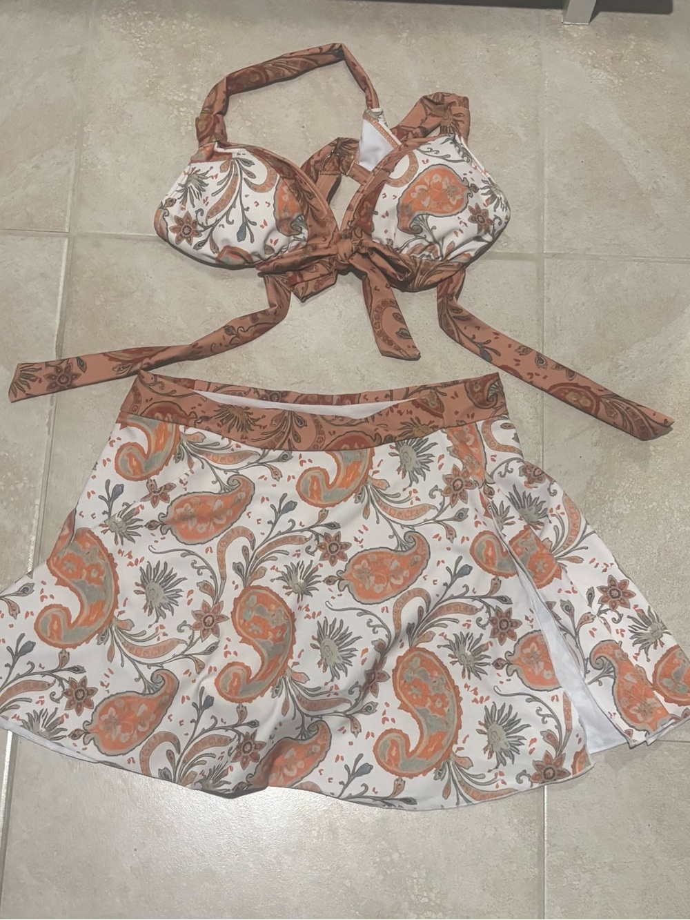 Paisley Swim Skater Set in Orange & White